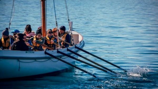 Rowing in boat